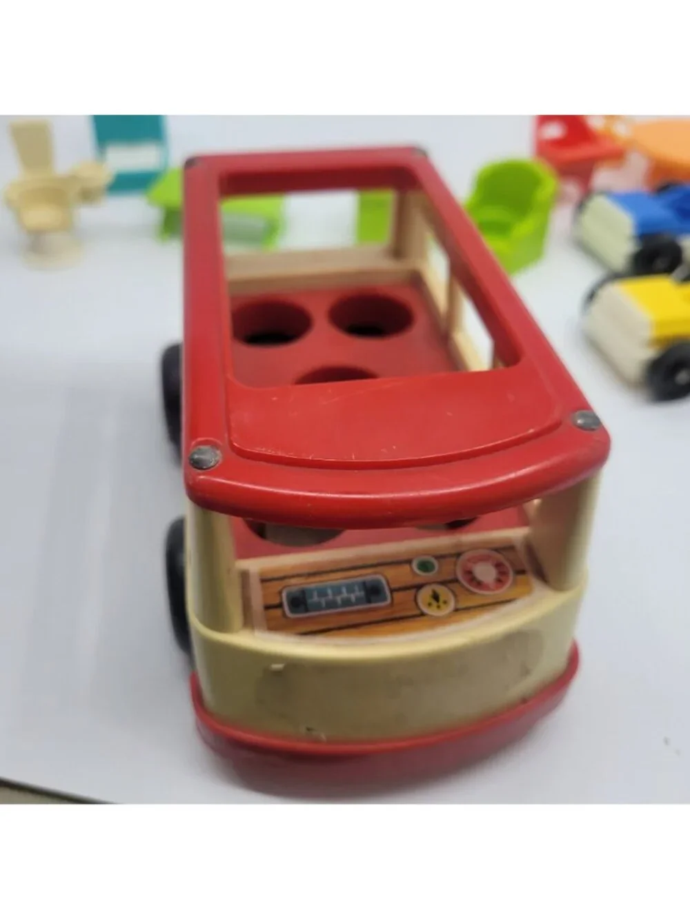 Vintage Fisher Price Play Family Lot of Vehicles, Furniture, & People - 16 Piece